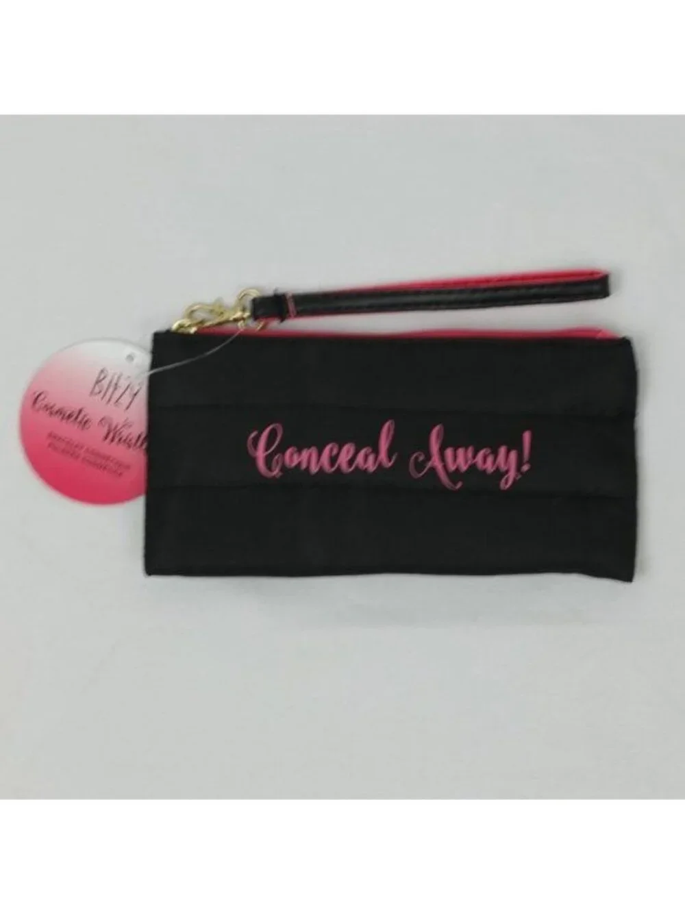 Bitzy Women's Small Black Pink Woven Fabric Zipper Makeup Wristlet Bag
